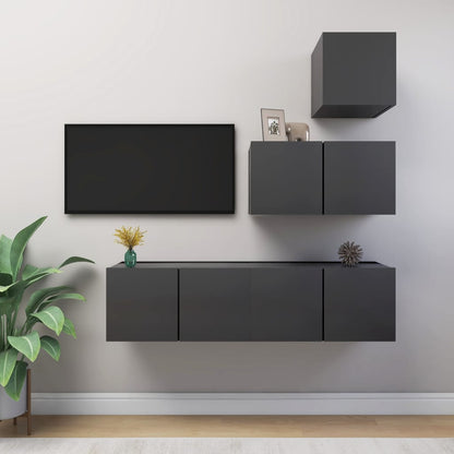 Set Mobili Porta TV 4 pz Grigio in Legno Multistrato