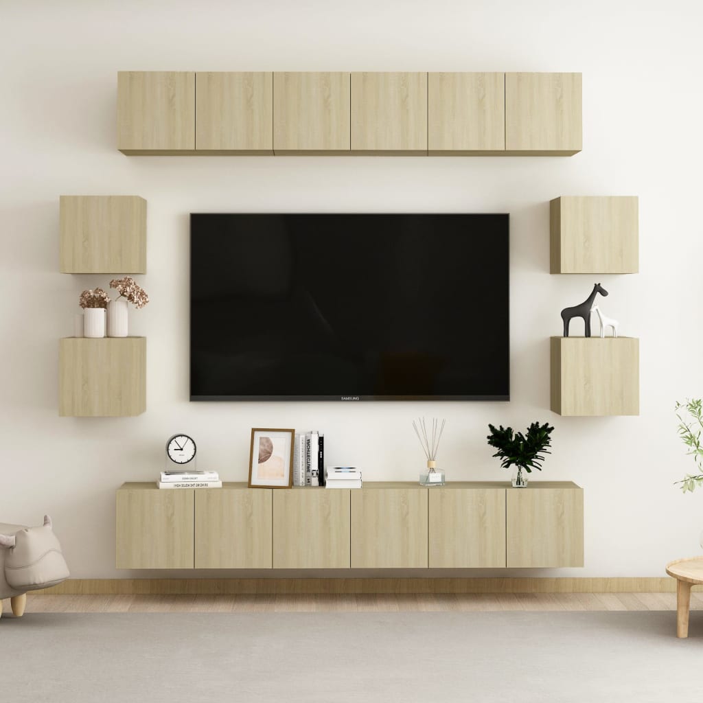 Set di Mobili Porta TV 10 pz Rovere Sonoma in Legno Multistrato