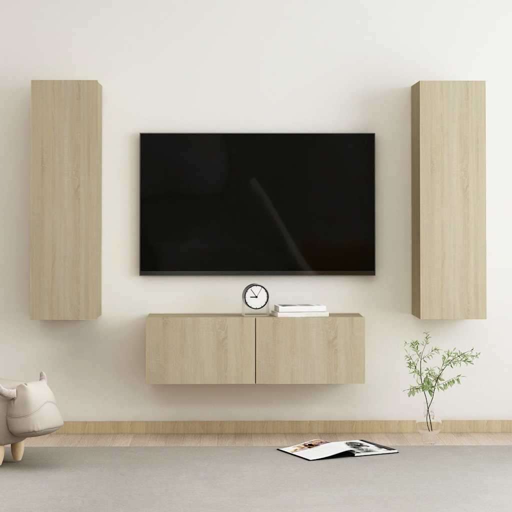 Set di Mobili Porta TV 3 pz Rovere Sonoma in Legno Multistrato