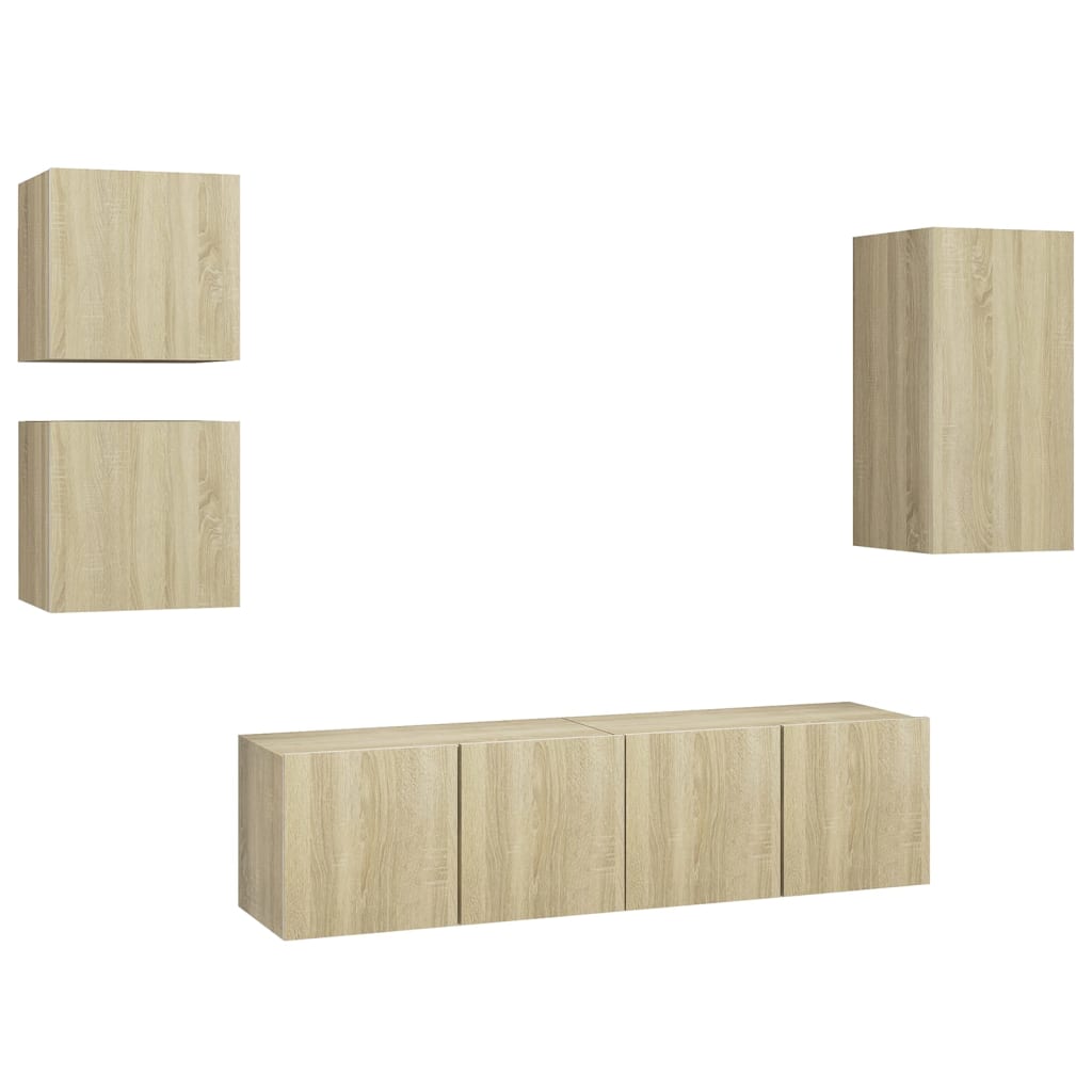 Set di Mobili TV 5 pz Rovere Sonoma in Legno Multistrato