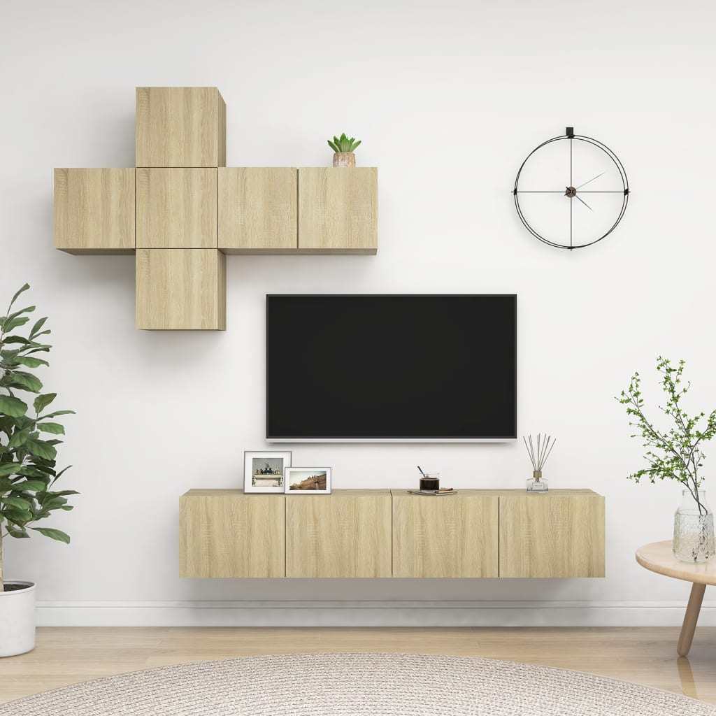 Set di Mobili Porta TV 7 pz Rovere Sonoma in Legno Multistrato