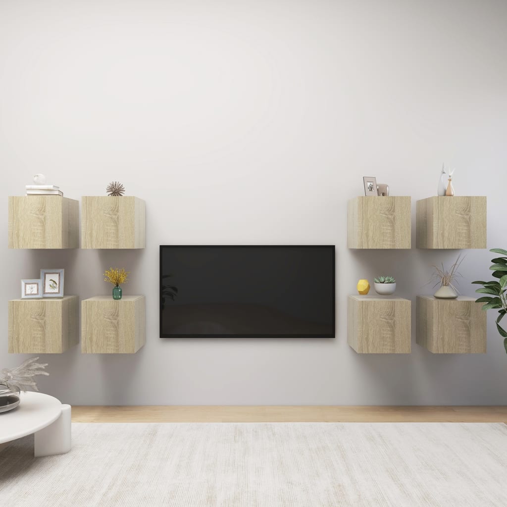 Mobili TV a Parete 8 pz Rovere Sonoma 30,5x30x30 cm