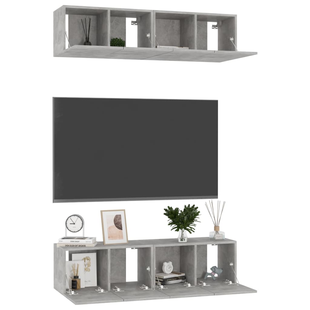 Mobili TV 4 pz Grigio Cemento 60x30x30 cm in Legno Multistrato