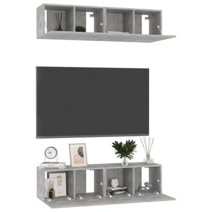 Mobili TV 4 pz Grigio Cemento 60x30x30 cm in Legno Multistrato