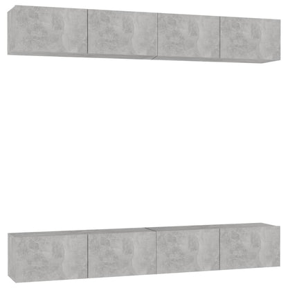 Mobili TV 4 pz Grigio Cemento 100x30x30 cm in Legno Multistrato