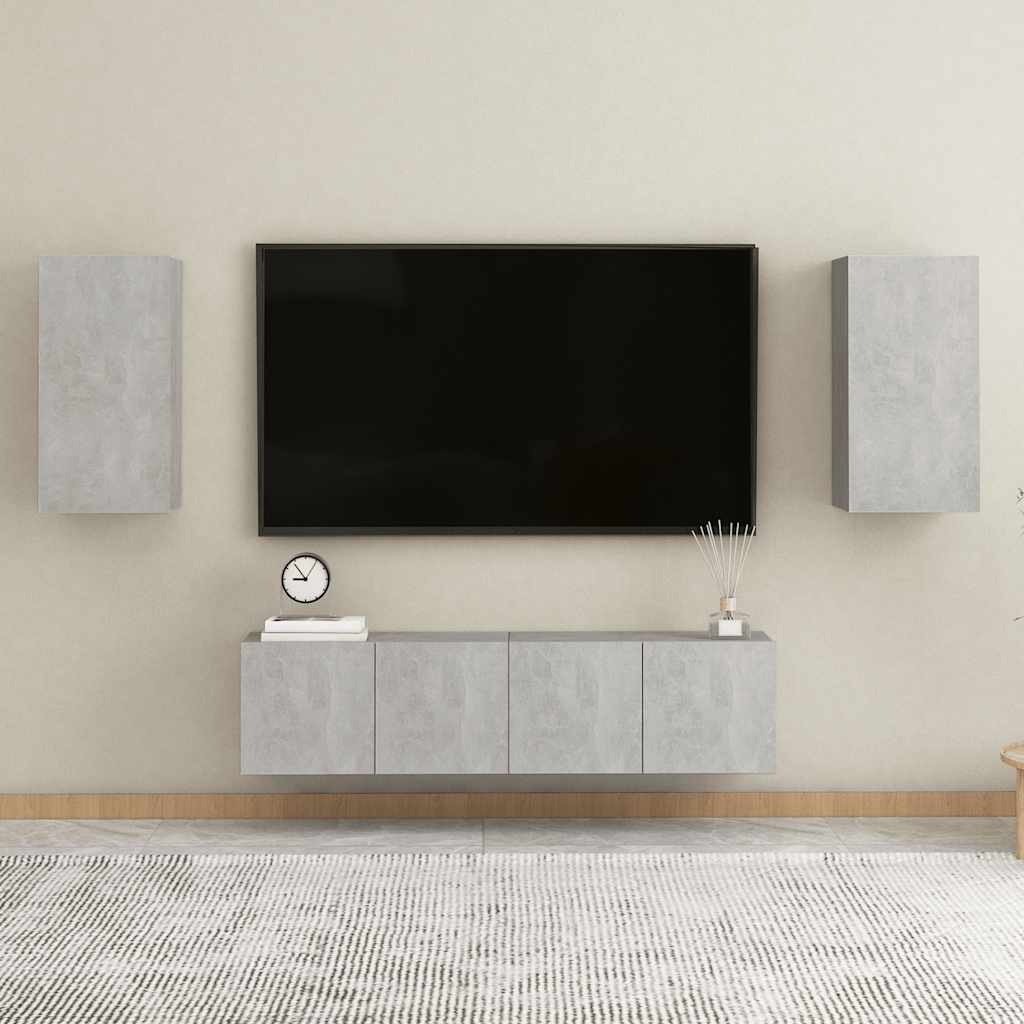 Set di Mobili Porta TV 4 pz Grigio Cemento in Legno Multistrato