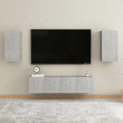 Set di Mobili Porta TV 4 pz Grigio Cemento in Legno Multistrato