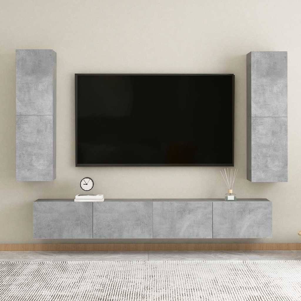 Set di Mobili Porta TV 4 pz Grigio Cemento in Legno Multistrato