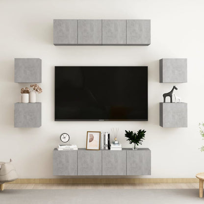 Set di Mobili Porta TV 8 pz Grigio Cemento in Legno Multistrato