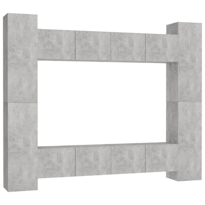 Set di Mobili Porta TV 8 pz Grigio Cemento in Legno Multistrato