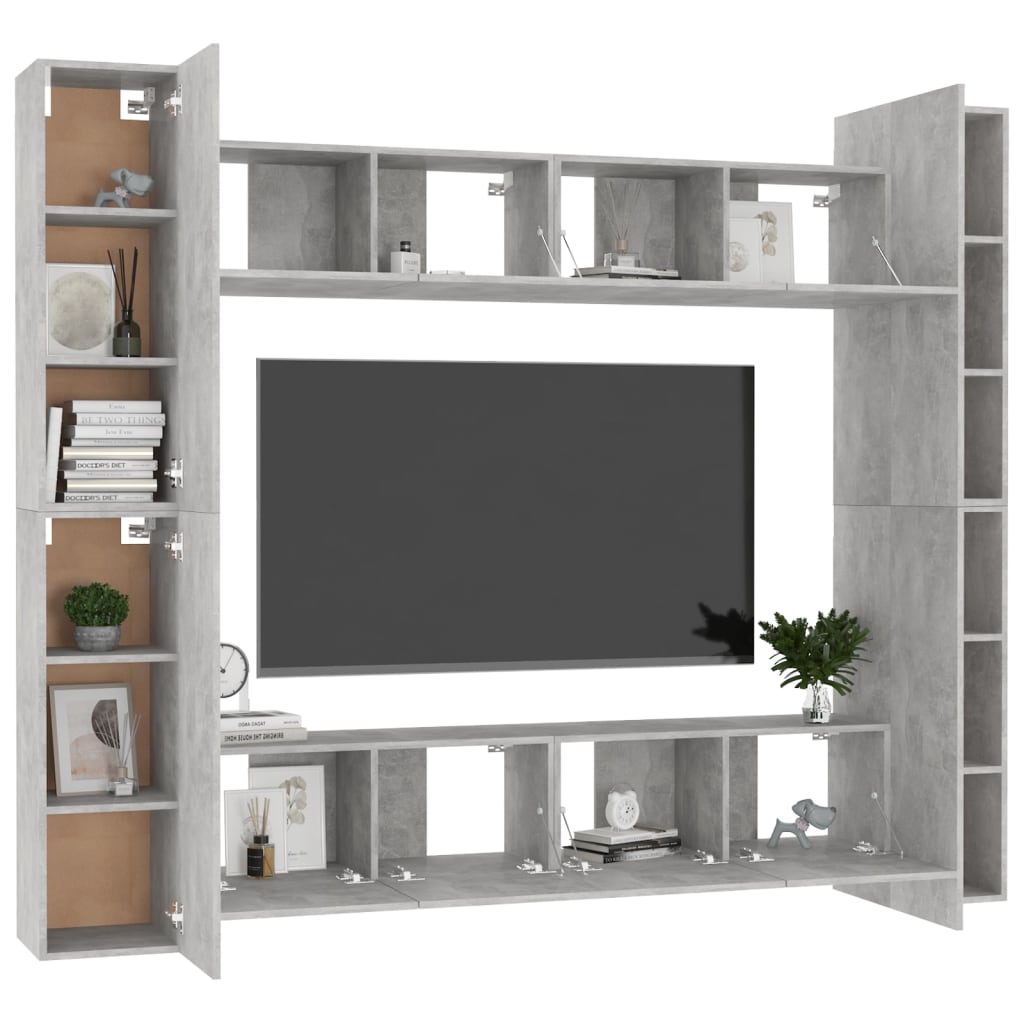 Set di Mobili Porta TV 8 pz Grigio Cemento in Legno Multistrato