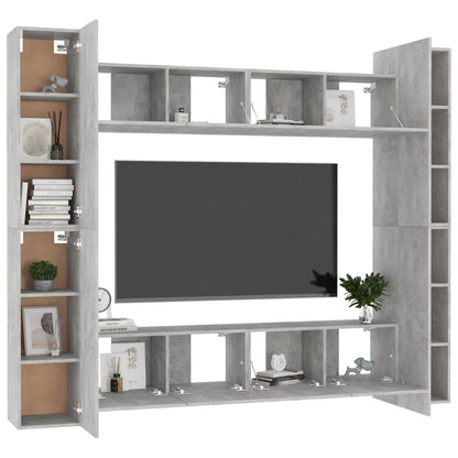 Set di Mobili Porta TV 8 pz Grigio Cemento in Legno Multistrato