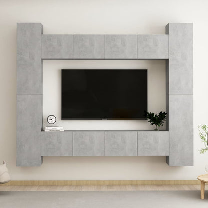 Set di Mobili Porta TV 8 pz Grigio Cemento in Legno Multistrato
