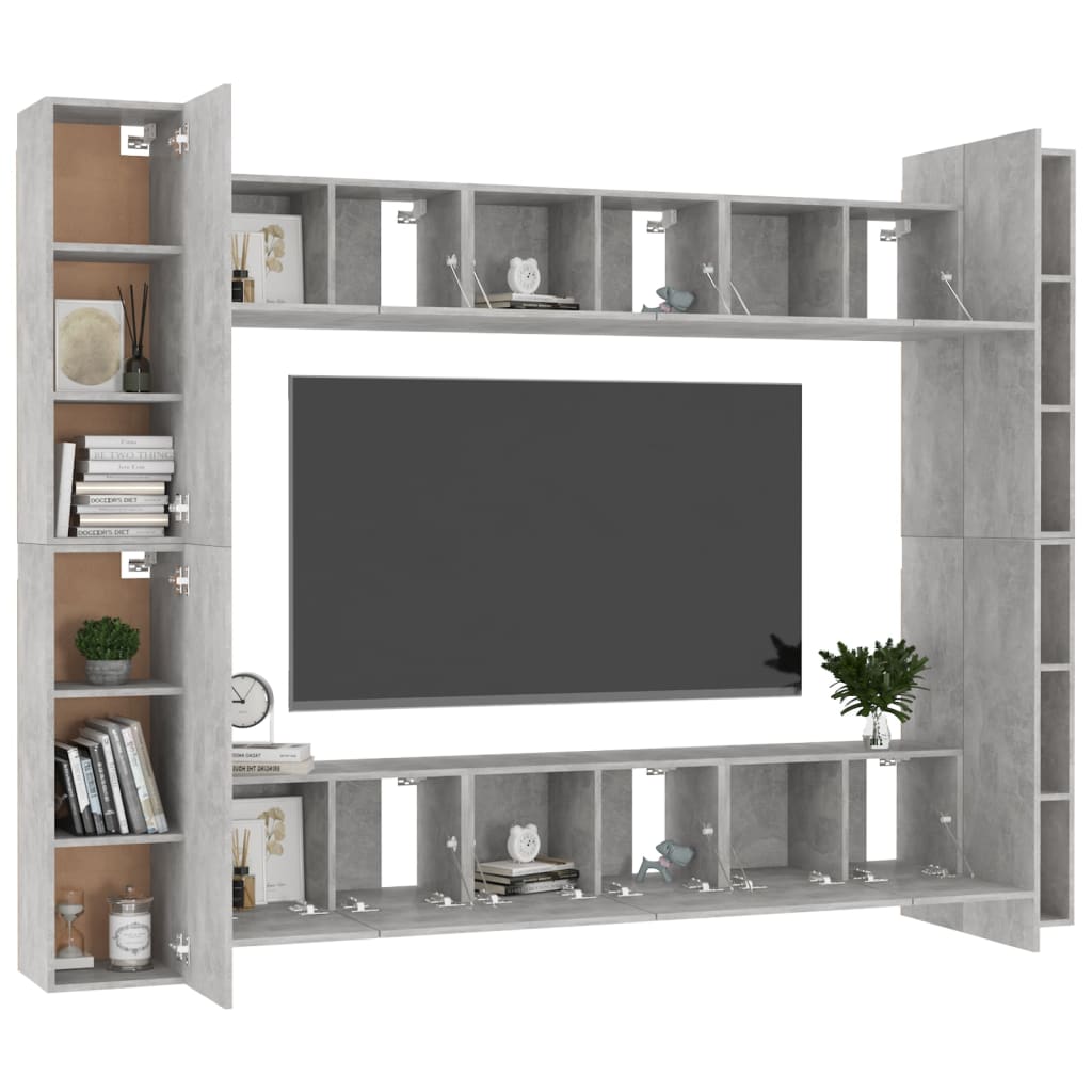 Set di Mobili Porta TV 10pz Grigio Cemento in Legno Multistrato
