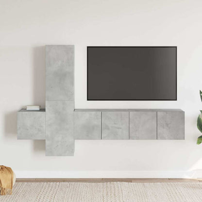 Set di Mobili Porta TV 5 pz Grigio Cemento in Legno Multistrato