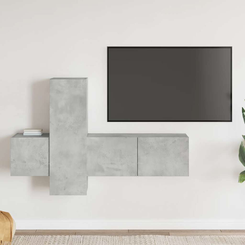 Set di Mobili Porta TV 3 pz Grigio Cemento in Legno Multistrato