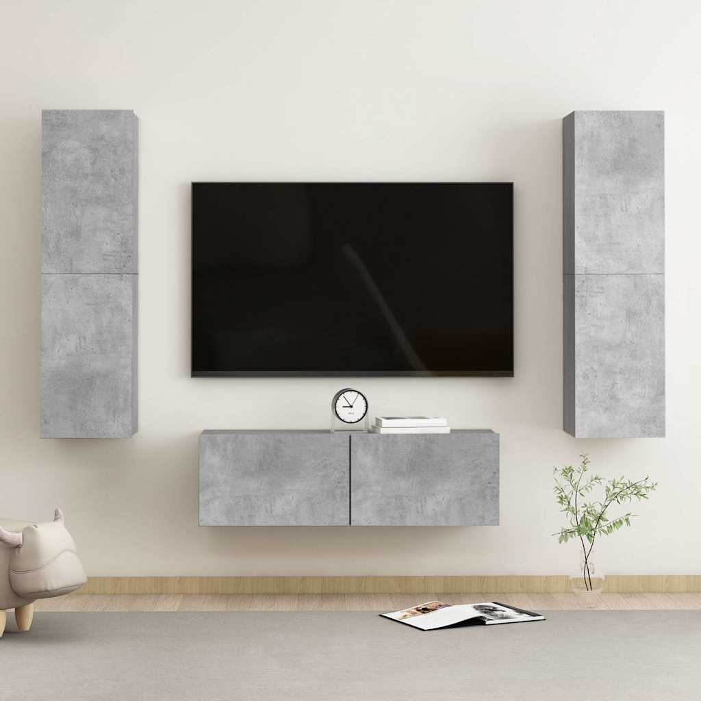 Set di Mobili Porta TV 3 pz Grigio Cemento in Legno Multistrato
