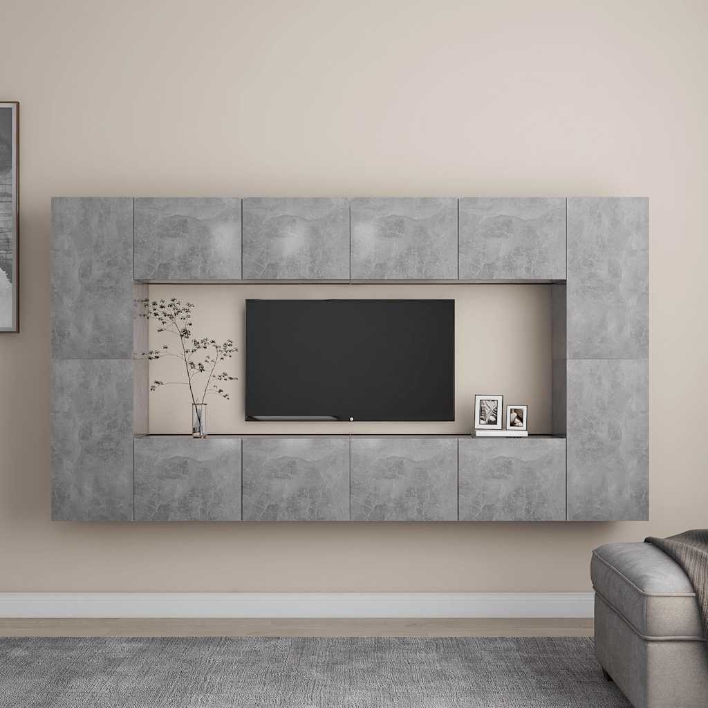 Set di Mobili Porta TV 8 pz Grigio Cemento in Legno Multistrato