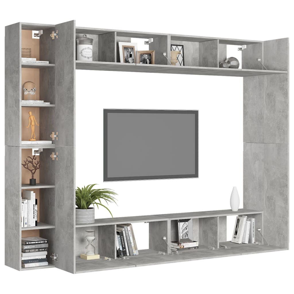 Set di Mobili Porta TV 8 pz Grigio Cemento in Legno Multistrato