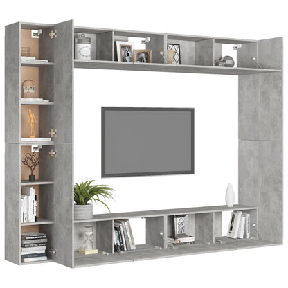 Set di Mobili Porta TV 8 pz Grigio Cemento in Legno Multistrato