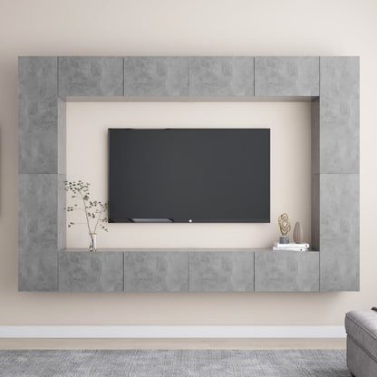 Set di Mobili Porta TV 8 pz Grigio Cemento in Legno Multistrato