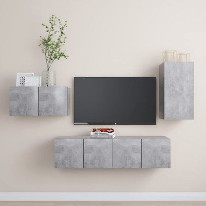 Set di Mobili Porta TV 4 pz Grigio Cemento in Legno Multistrato