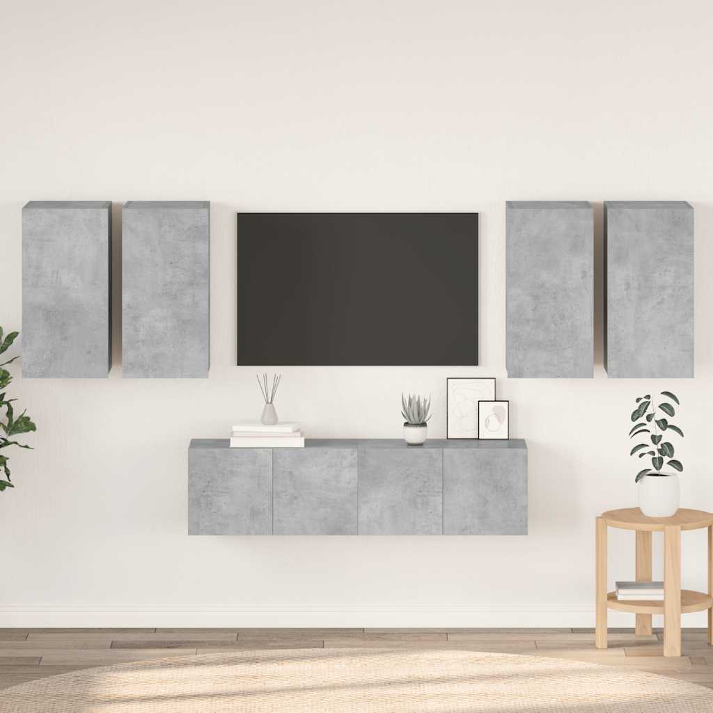 Set di Mobili Porta TV 6 pz Grigio Cemento in Legno Multistrato
