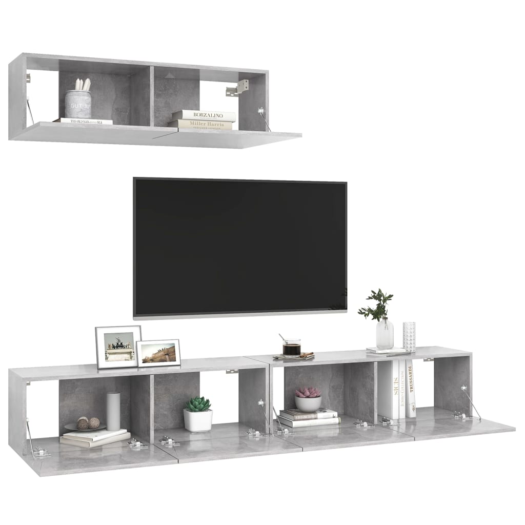 Mobili Porta TV 3 pz Grigio Cemento in Legno Multistrato