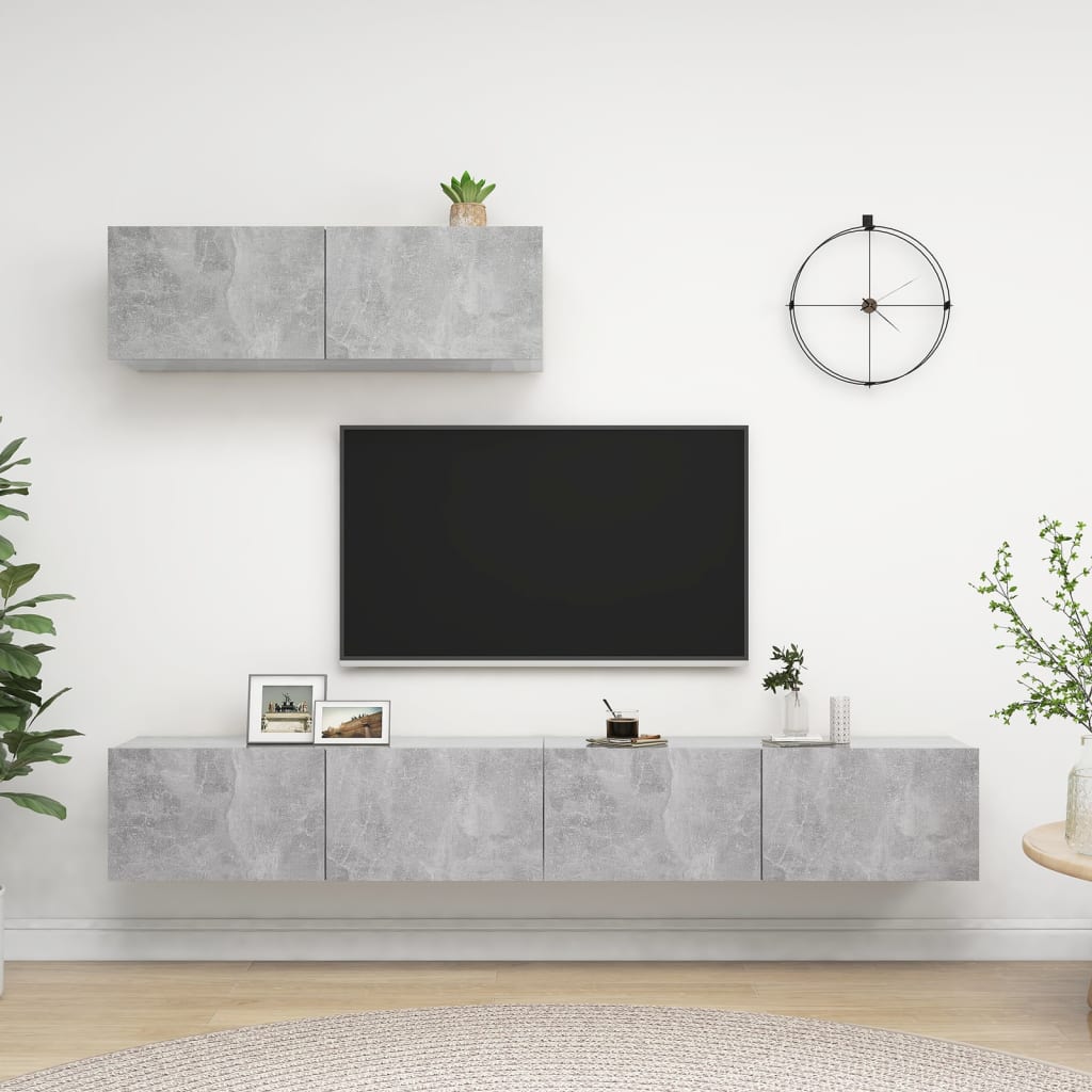 Mobili Porta TV 3 pz Grigio Cemento in Legno Multistrato