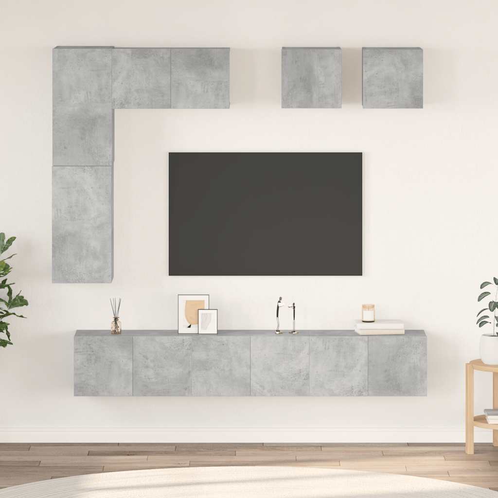 Set di Mobili Porta TV 8 pz Grigio Cemento in Legno Multistrato