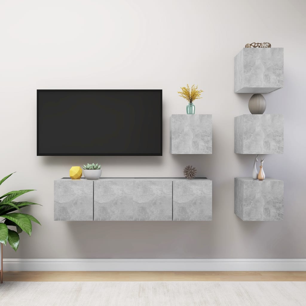 Set di Mobili Porta TV 6 pz Grigio Cemento in Legno Multistrato