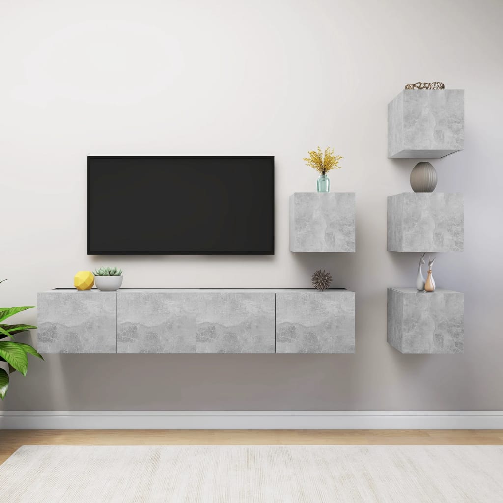 Set di Mobili Porta TV 6 pz Grigio Cemento in Legno Multistrato