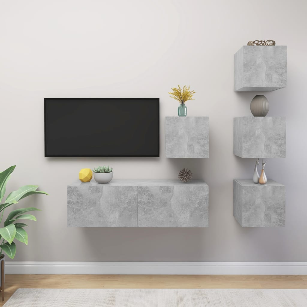 Set di Mobili Porta TV 5 pz Grigio Cemento in Legno Multistrato