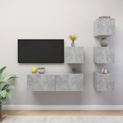 Set di Mobili Porta TV 5 pz Grigio Cemento in Legno Multistrato