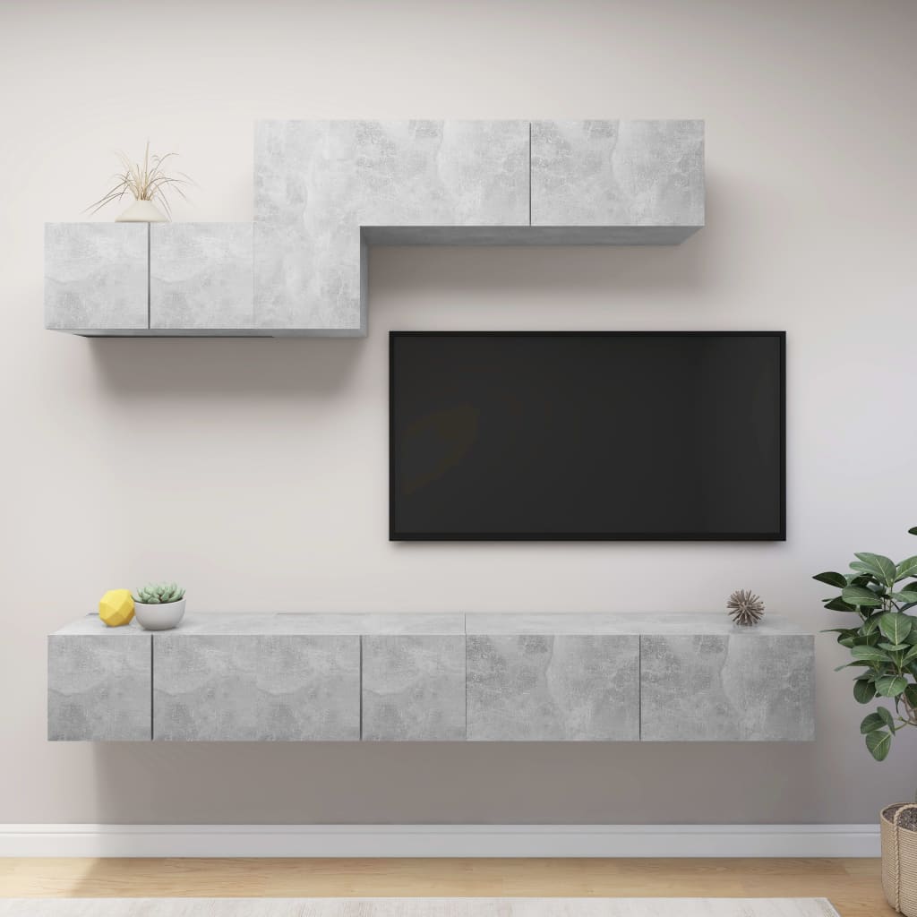 Set di Mobili Porta TV 6 pz Grigio Cemento in Legno Multistrato