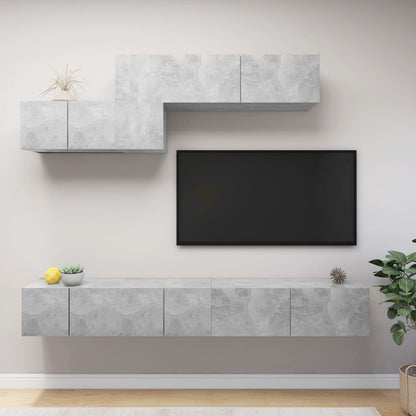 Set di Mobili Porta TV 6 pz Grigio Cemento in Legno Multistrato