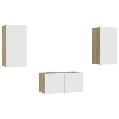 Set Mobili TV 3 pz Bianco e Rovere Sonoma in Legno Multistrato
