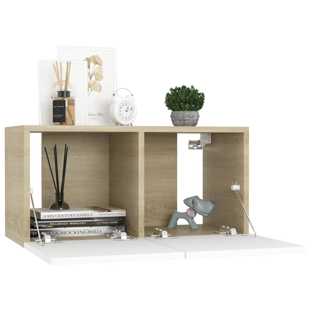 Set Mobili TV 3 pz Bianco e Rovere Sonoma in Legno Multistrato