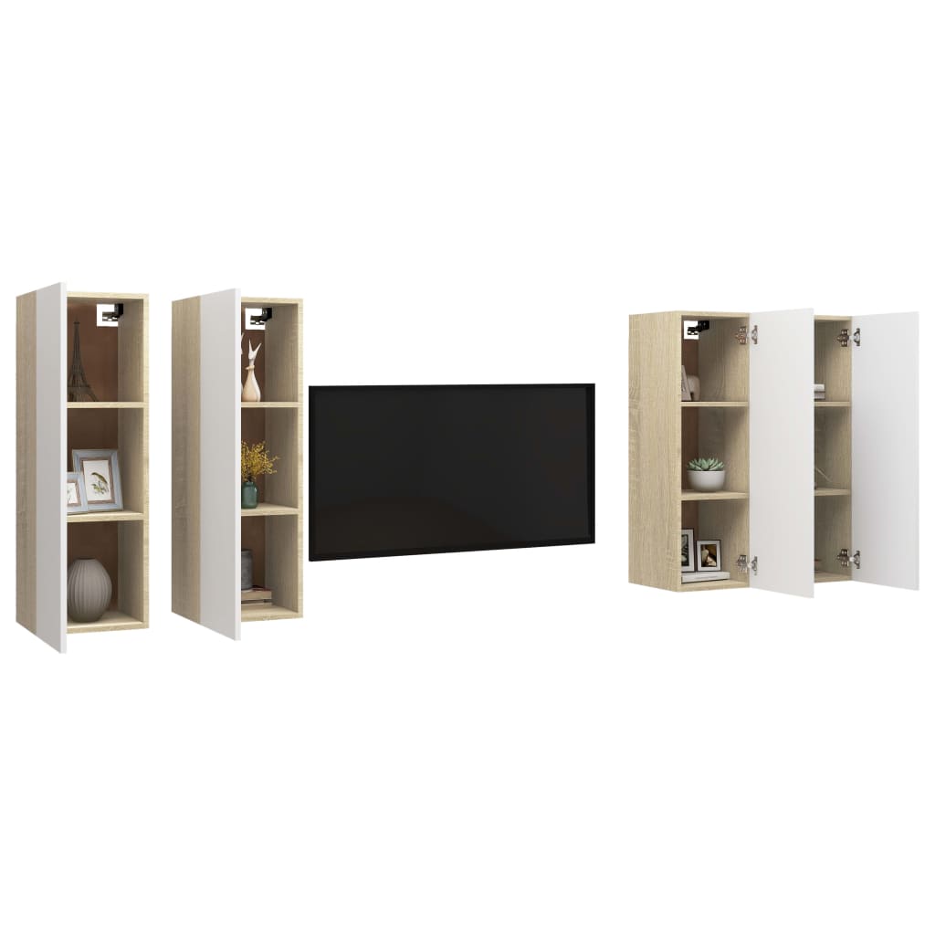 Mobili TV 4 pz Bianco e Rovere Sonoma 30,5x30x90 cm Multistrato
