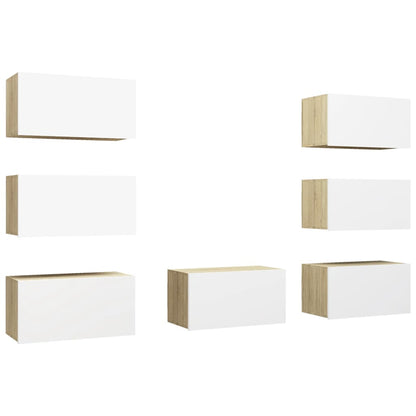 Mobili TV 7 pz Bianco e Rovere Sonoma 30,5x30x60 cm Multistrato