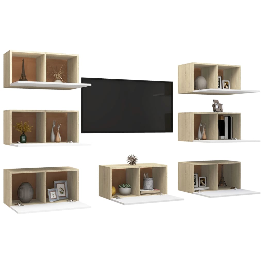 Mobili TV 7 pz Bianco e Rovere Sonoma 30,5x30x60 cm Multistrato