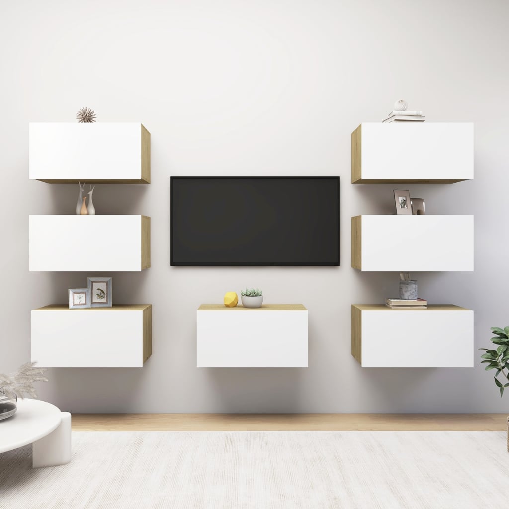 Mobili TV 7 pz Bianco e Rovere Sonoma 30,5x30x60 cm Multistrato