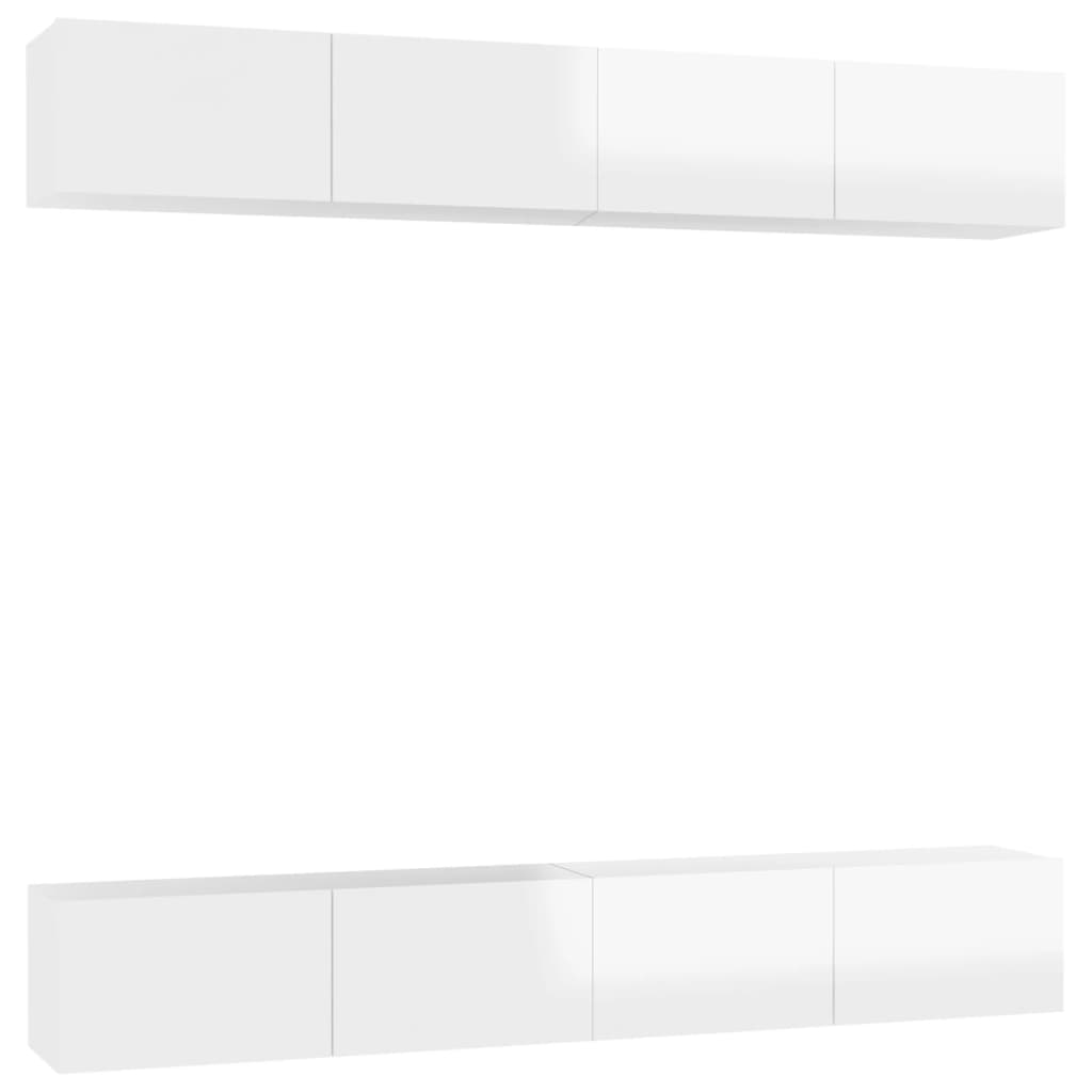Mobili TV 4 pz Bianco Lucido 100x30x30 cm in Legno Multistrato
