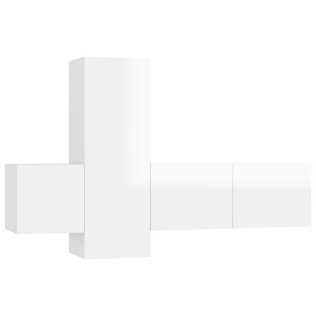 Set di Mobili Porta TV 3 pz Bianco Lucido in Legno Multistrato
