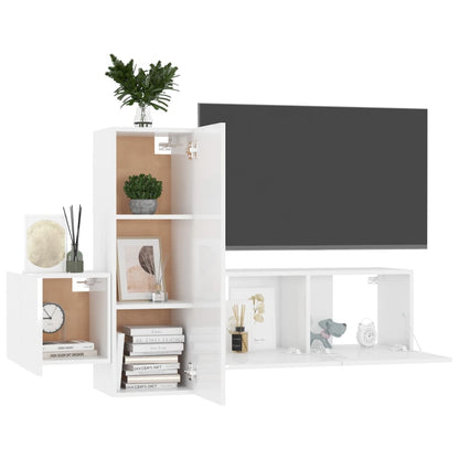 Set di Mobili Porta TV 3 pz Bianco Lucido in Legno Multistrato