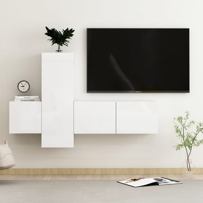 Set di Mobili Porta TV 3 pz Bianco Lucido in Legno Multistrato