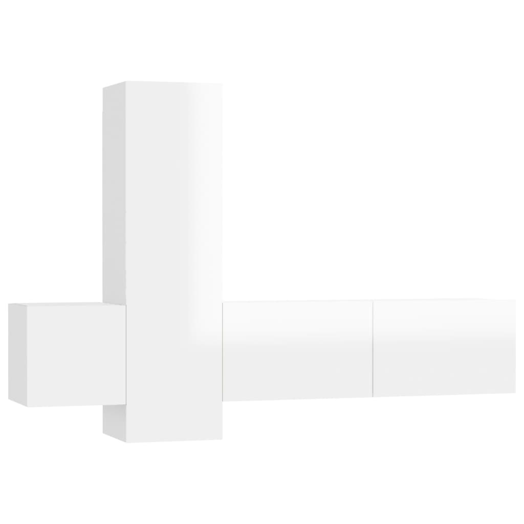 Set di Mobili Porta TV 3 pz Bianco Lucido in Legno Multistrato