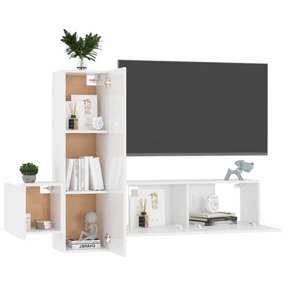 Set di Mobili Porta TV 3 pz Bianco Lucido in Legno Multistrato