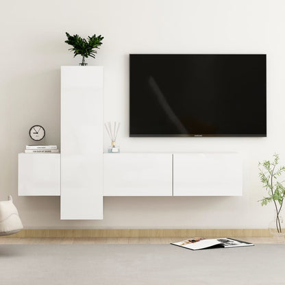 Set di Mobili Porta TV 3 pz Bianco Lucido in Legno Multistrato