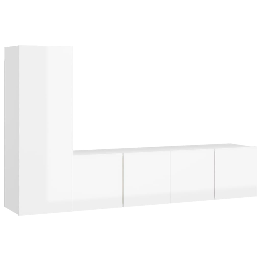 Set di Mobili Porta TV 3 pz Bianco Lucido in Legno Multistrato